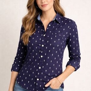 Tommy Hilfiger Navy Patterned Button-Up Shirt Size S/M